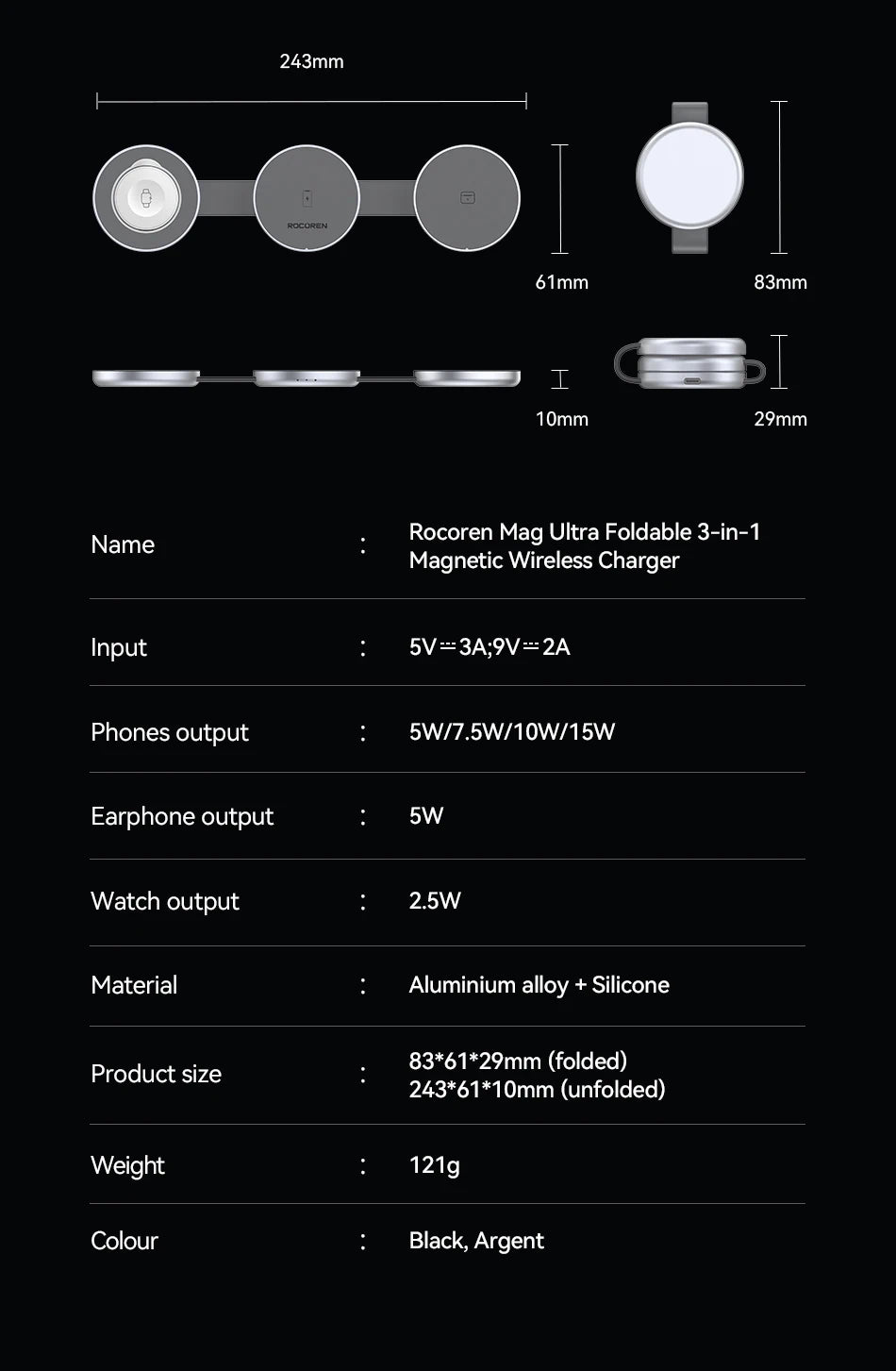 Rocoren Magnetic 3-in-1 Wireless Charging Station