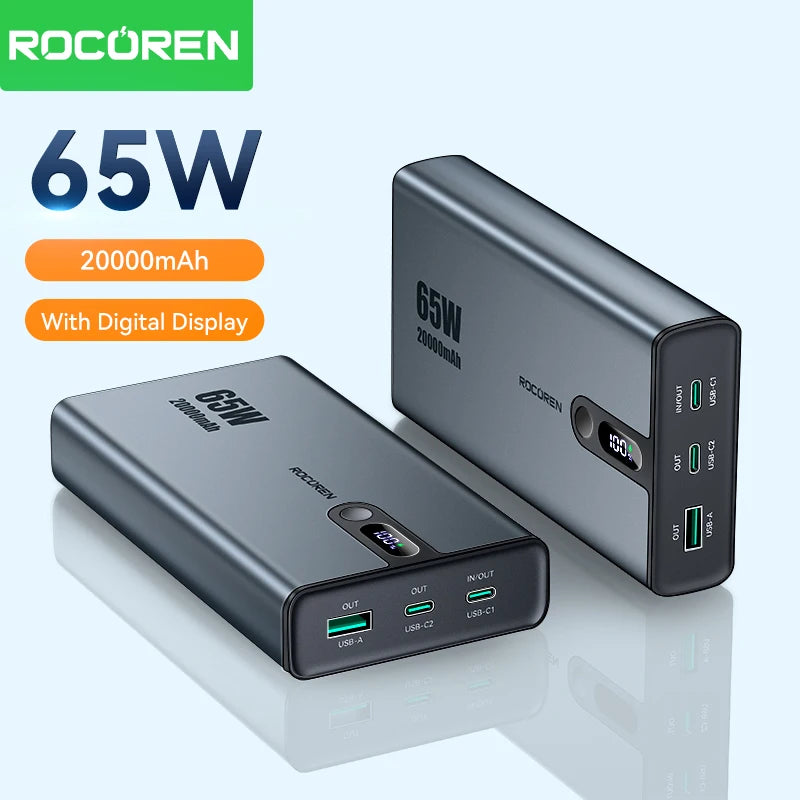 Rocoren 65W Power Bank for Laptop & Phone | 20000mAh Fast Charging