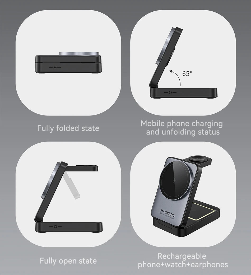 Rocoren Portable 3-in-1 Wireless Charger with Night Light