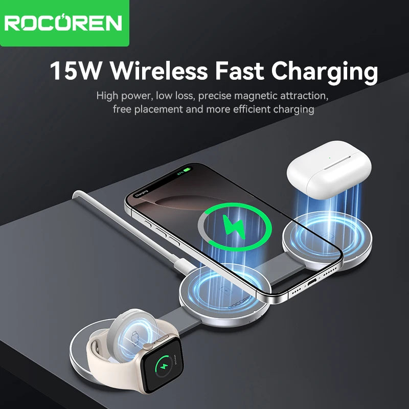 Rocoren Magnetic 3-in-1 Wireless Charging Station