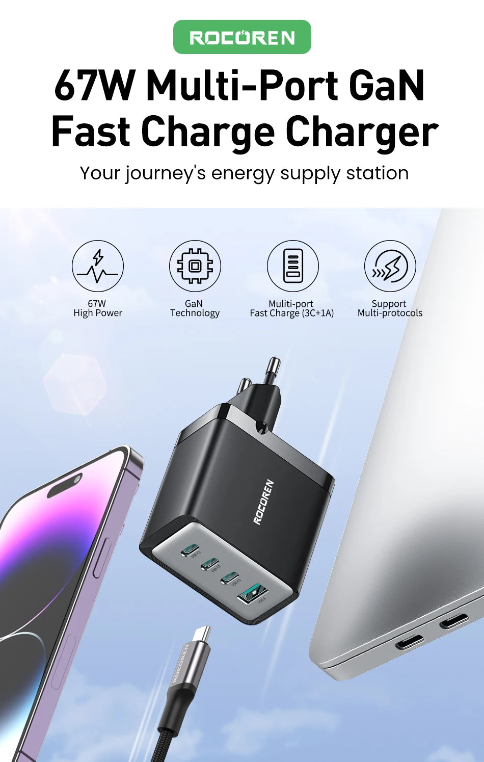Rocoren 67W 4-Port GaN Charger