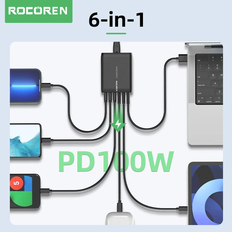Rocoren 100W 6-Port Desktop Charger