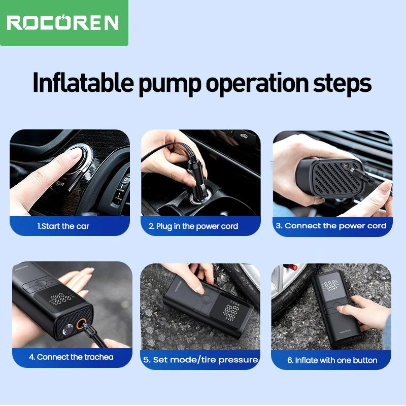 Rocoren Car Inflator Air Pump Portable Compressor 12V High Pressure Digital Inflatable For Car Motorcycles Bicycle Electric Tire