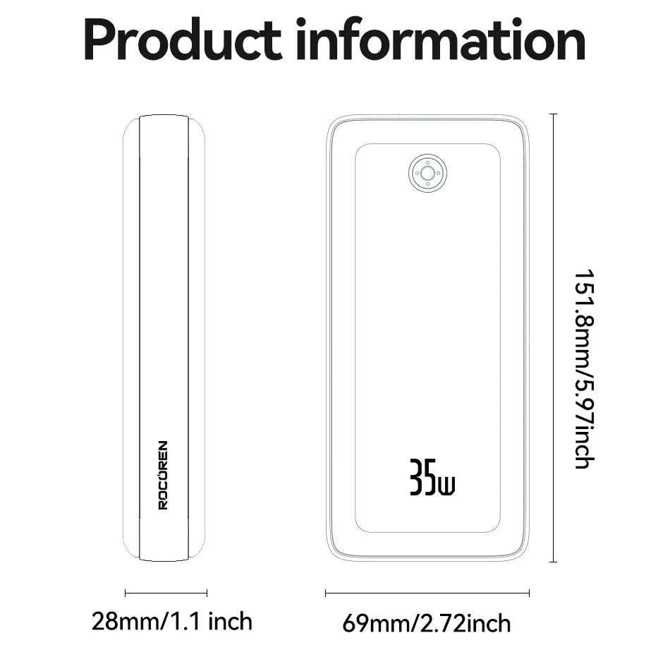 Rocoren 30000mAh Power Bank 35W PD Fast Charger