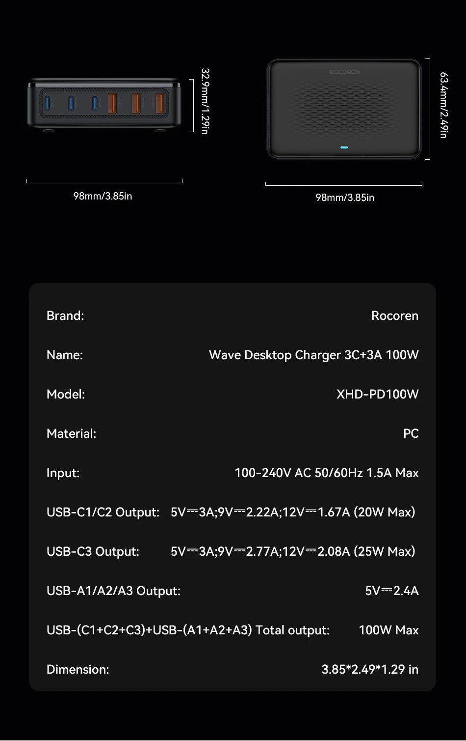 Rocoren 6-Port Desktop GaN Charger