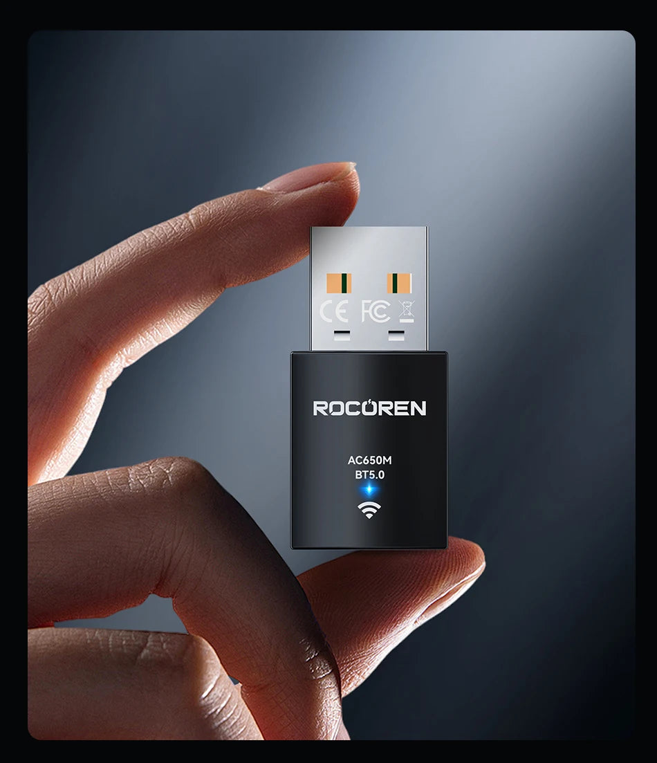 Rocoren Mini Wifi Bluetooth 2 in 1 USB Wireless Adapter Bluetooth 5.0 Wireless Transmission for PC Laptop Mouse Network Card