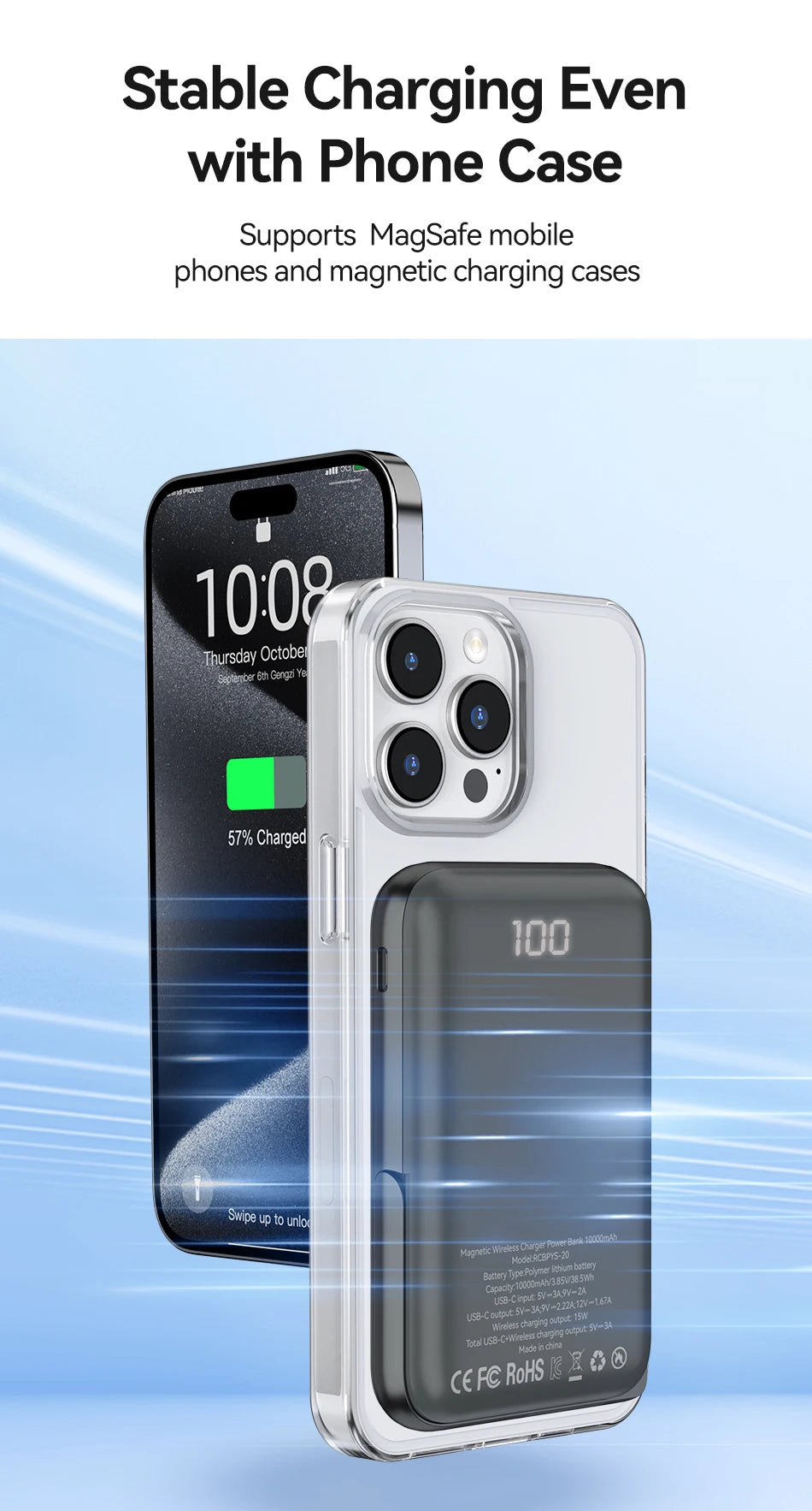 Rocoren 10000mAh MagSafe Power Bank & Charging Stand