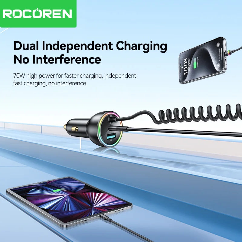 Rocoren 70W Car Charger with Spring Cable