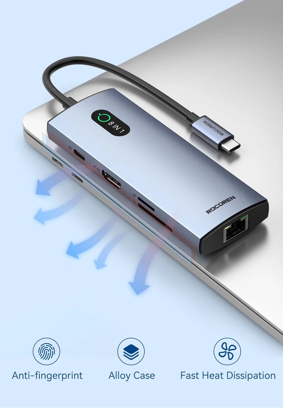 Rocoren 11 in 1 USB C Hub PD 100W RJ45 SD Reader USB 3.0 Splitter 8 in 1 Dock Station For Macbook Air Pro Samsung Xiaomi Laptop