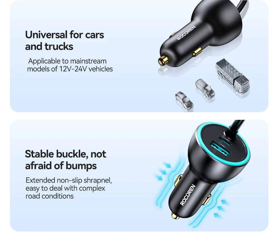 Rocoren 105W 6-Port Car Charger for Front & Back Seat
