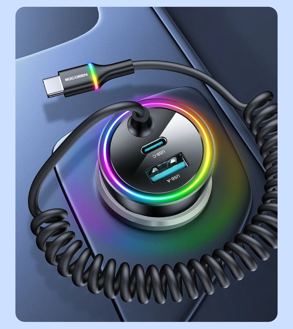 Rocoren 70W Car Charger with Spring Cable