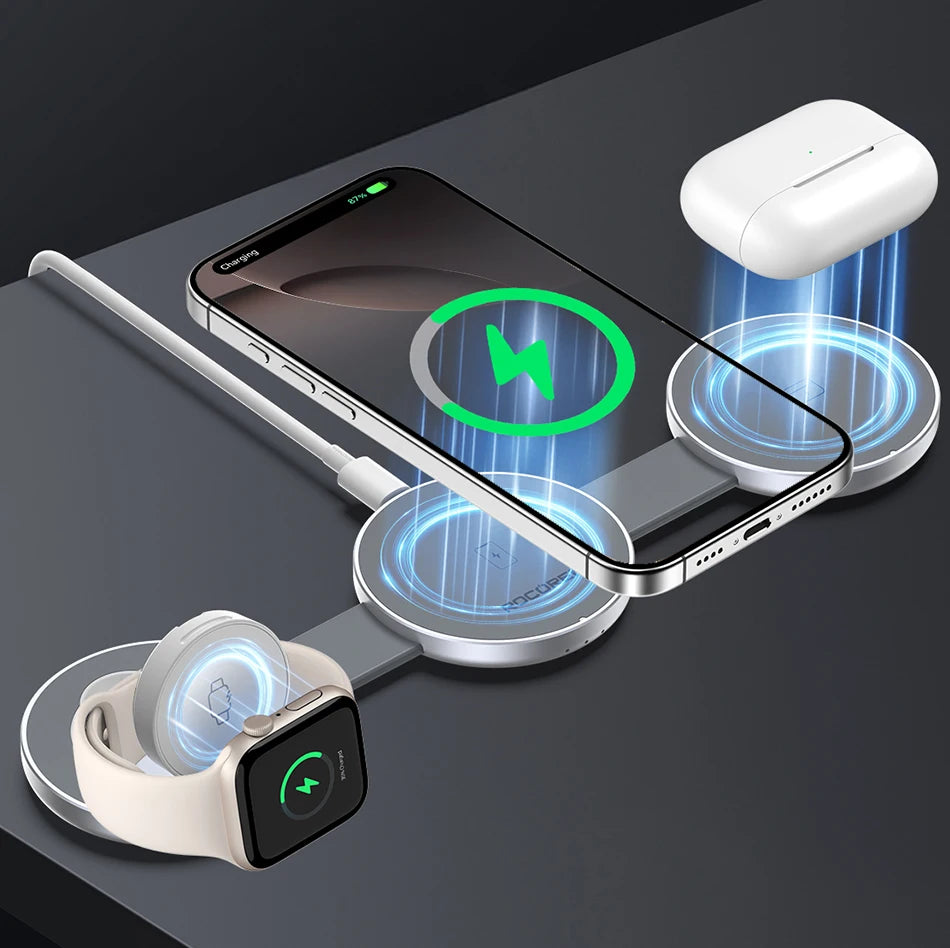 Rocoren Magnetic 3-in-1 Wireless Charging Station