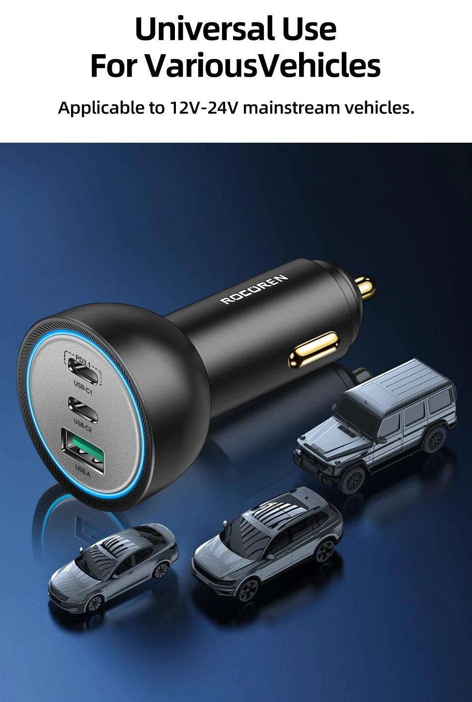 Rocoren 165W 3-Port Car Charger