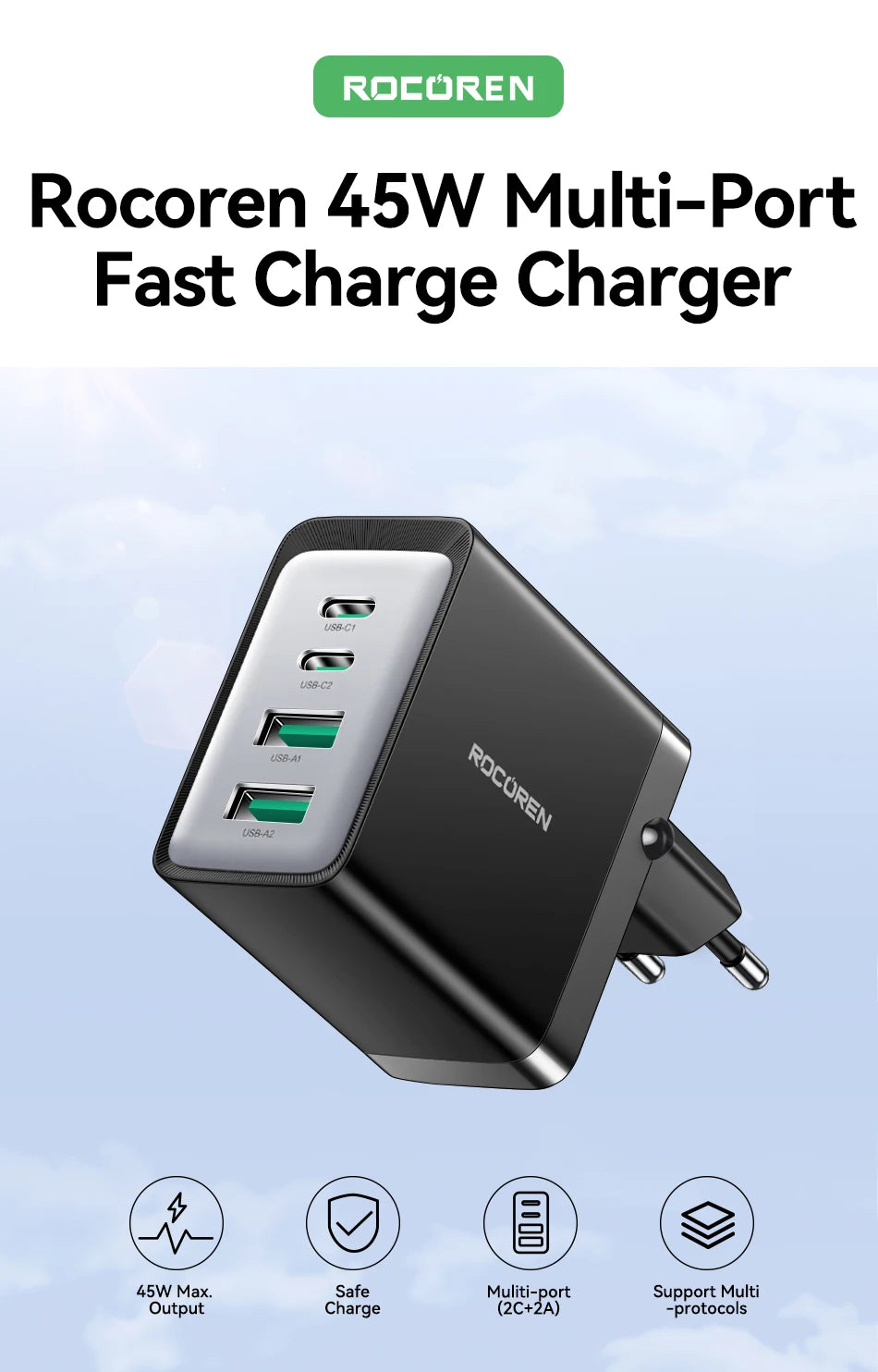 Rocoren 45W 4-Port GaN Charger