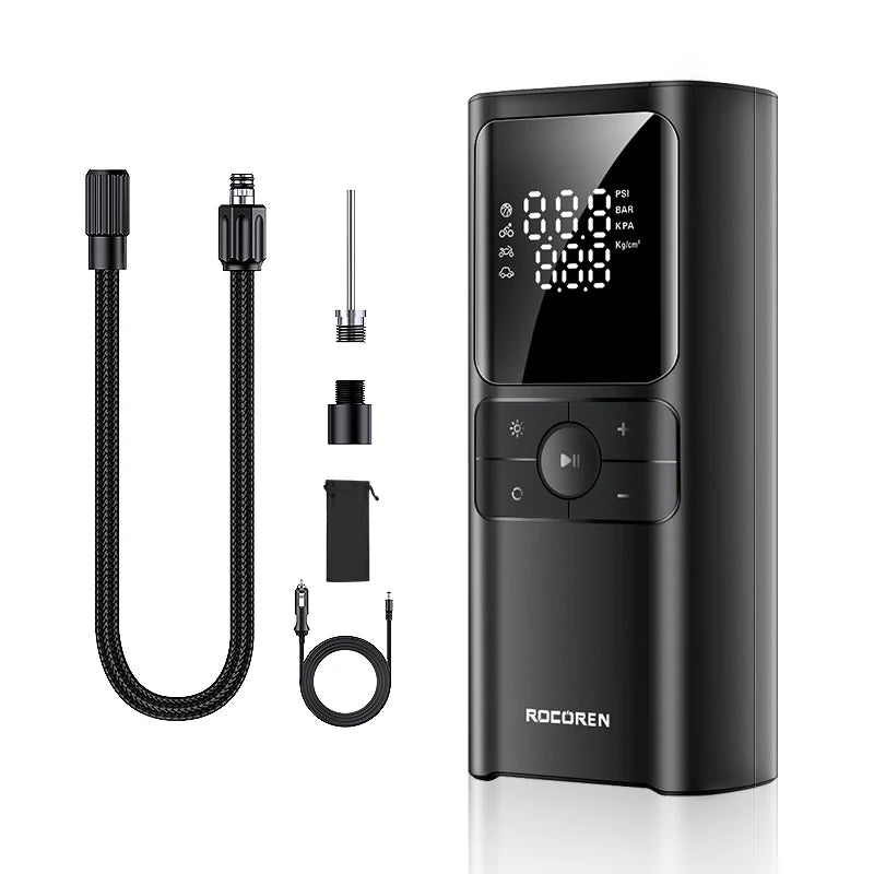 Rocoren Car Inflator Air Pump Portable Compressor 12V High Pressure Digital Inflatable For Car Motorcycles Bicycle Electric Tire