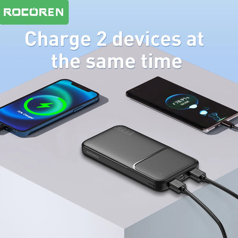 Rocoren 10000mAh Power Bank | 20W Fast Charge, Dual USB