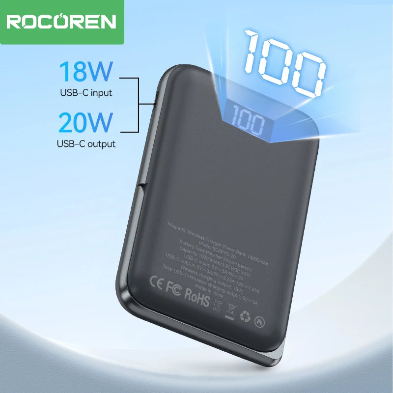 Rocoren 10000mAh MagSafe Power Bank & Charging Stand