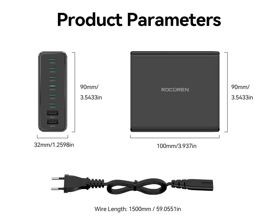 Rocoren 200W 8-Port Desktop Charger