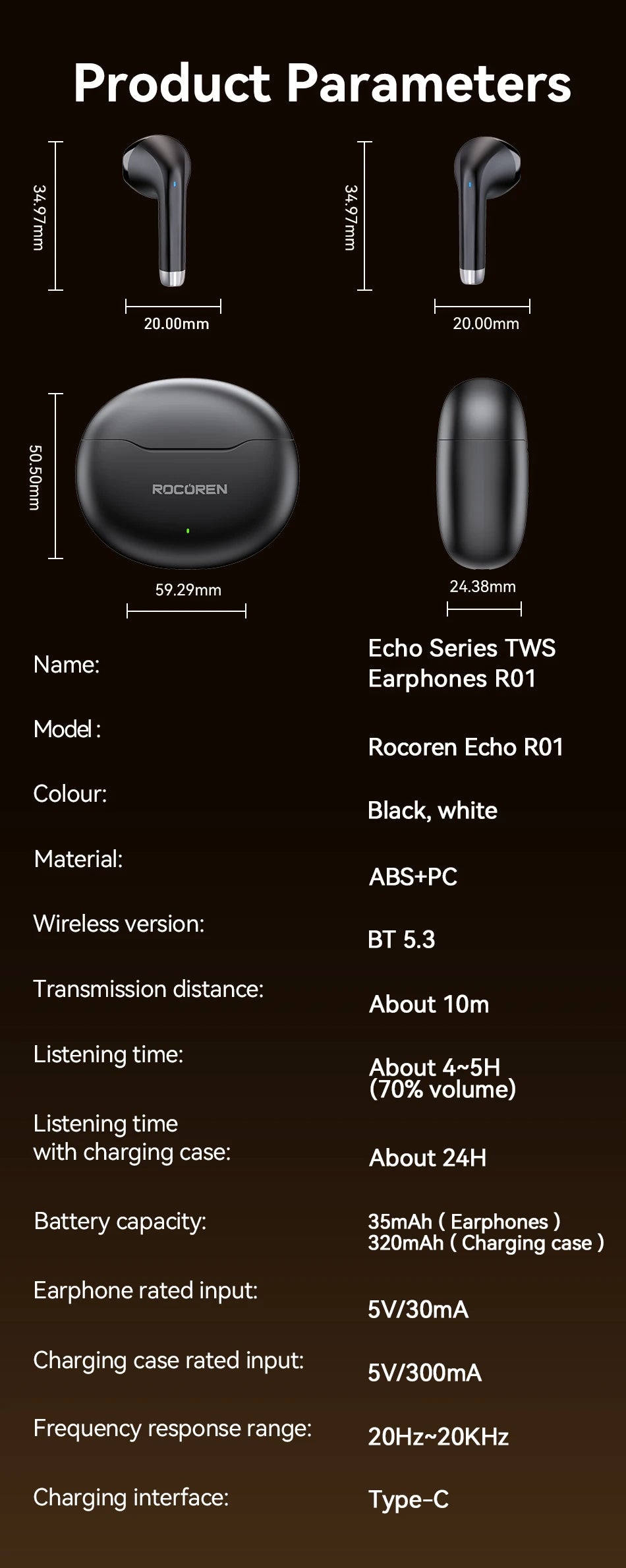 Rocoren R01 TWS Earbuds