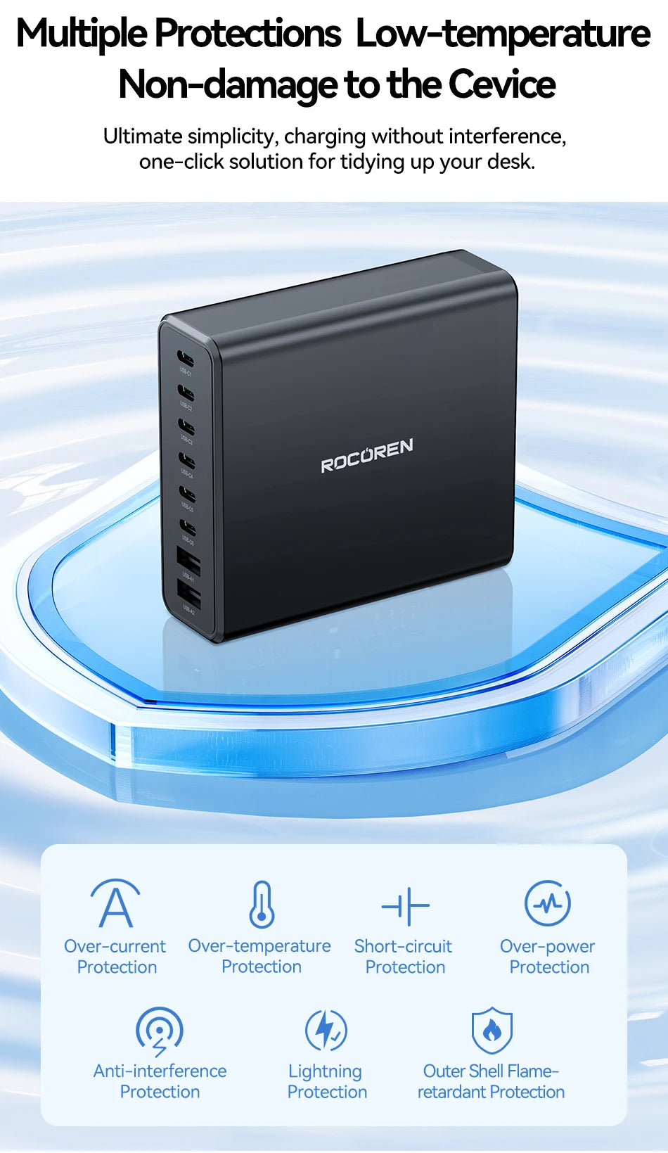 Rocoren 200W 8-Port Desktop Charger