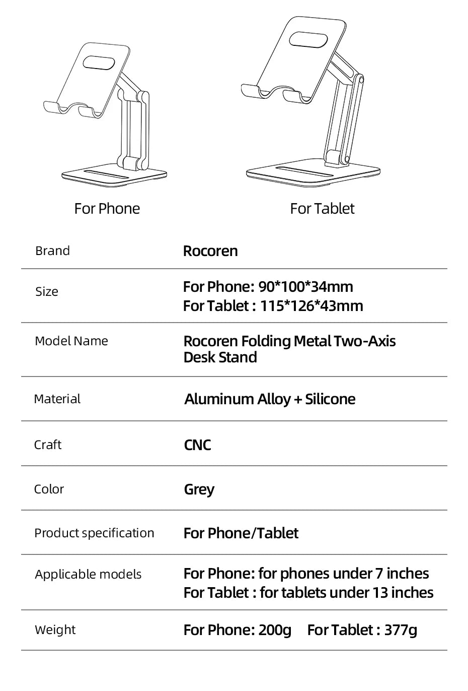 Rocoren Foldable Metal Phone & Tablet Stand