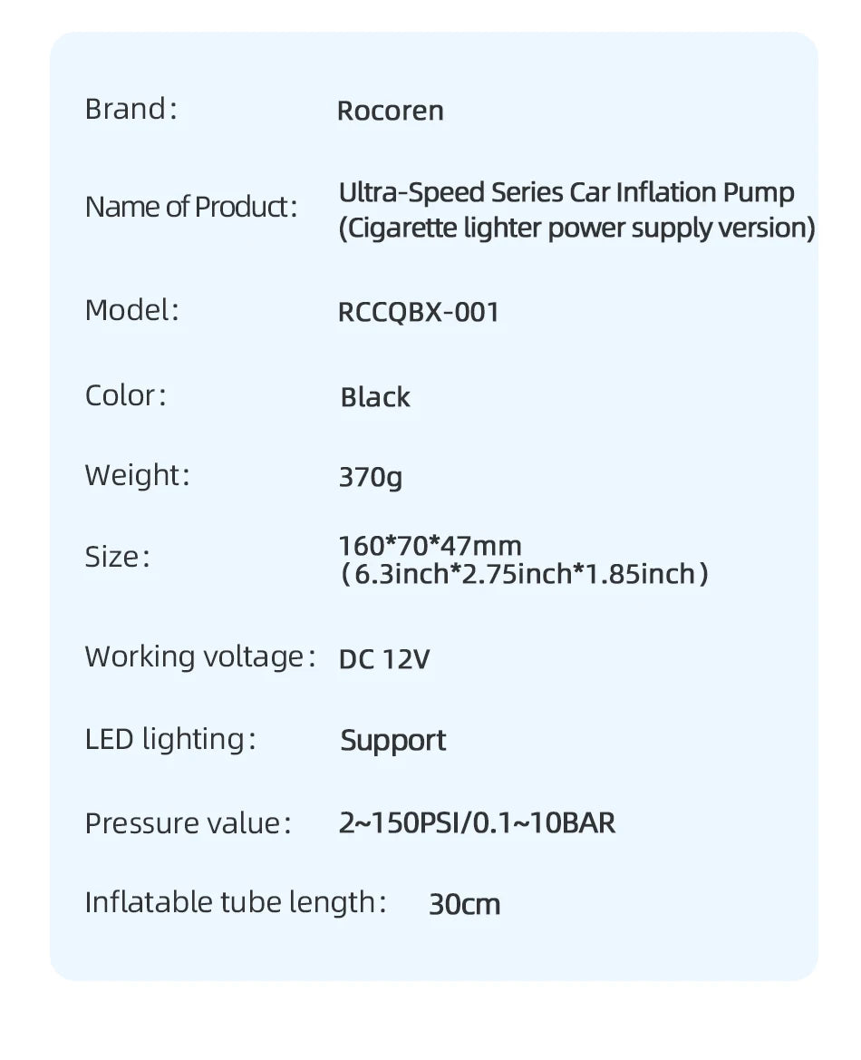 Rocoren Car Inflator Air Pump Portable Compressor 12V High Pressure Digital Inflatable For Car Motorcycles Bicycle Electric Tire