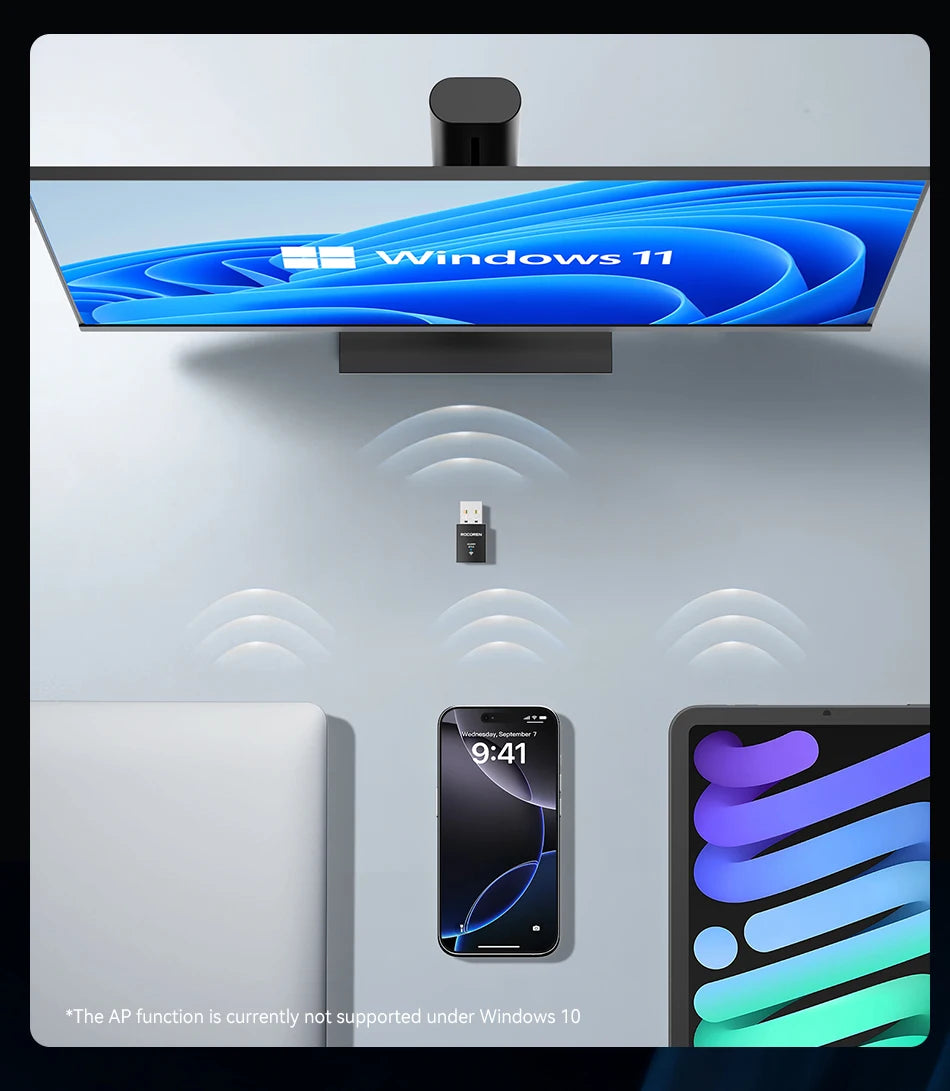 Rocoren Mini Wifi Bluetooth 2 in 1 USB Wireless Adapter Bluetooth 5.0 Wireless Transmission for PC Laptop Mouse Network Card