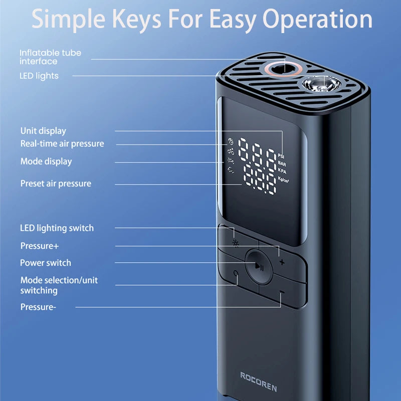 Rocoren Car Inflator Air Pump Portable Compressor 12V High Pressure Digital Inflatable For Car Motorcycles Bicycle Electric Tire