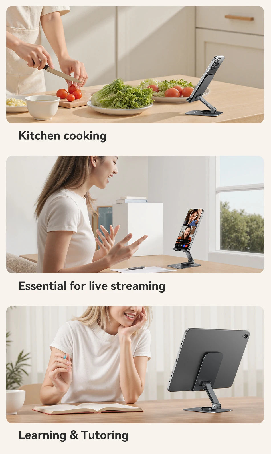 Rocoren Foldable Metal Phone Stand with 360° Rotation