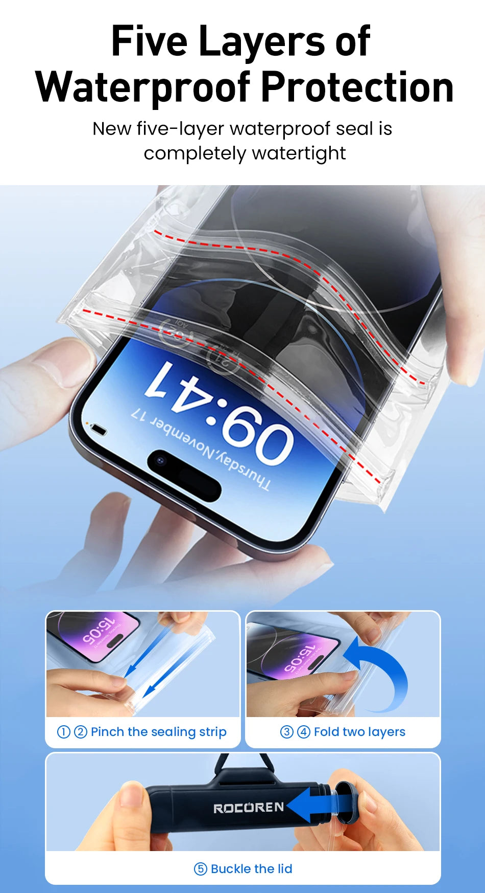 Rocoren Waterproof Phone Case for iPhone 14 13 12 Pro Samsung Xiaomi Swim Water Proof Phone Case Bag Universal Protection Cover