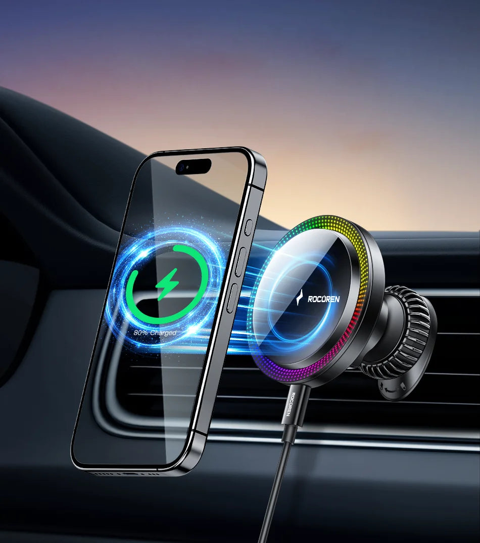 Rocoren MagSafe Car Charger Holder with RGB
