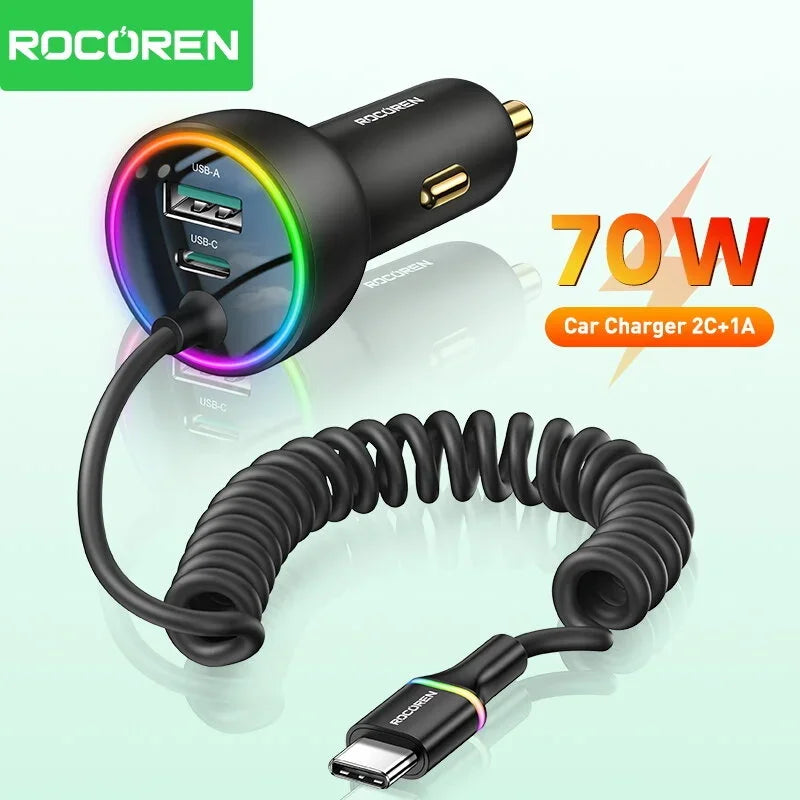 Rocoren 70W Car Charger with Spring Cable