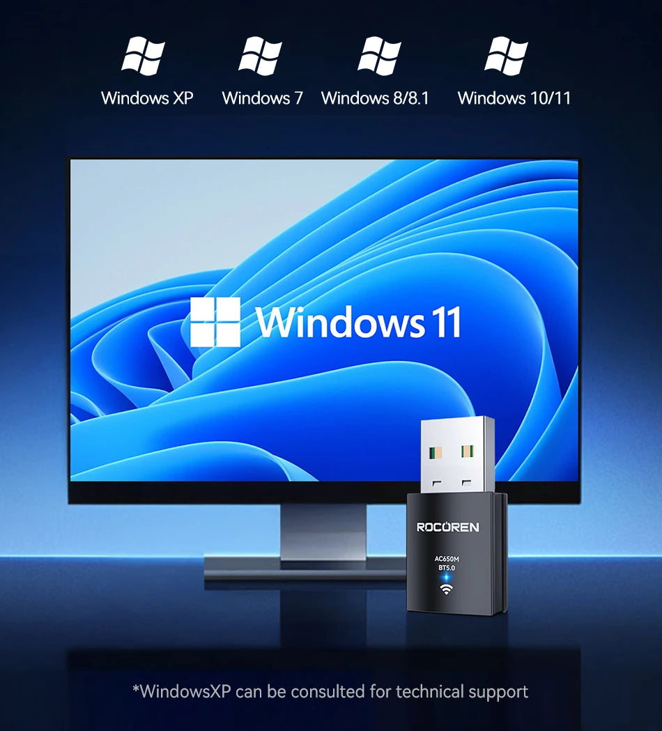 Rocoren Mini Wifi Bluetooth 2 in 1 USB Wireless Adapter Bluetooth 5.0 Wireless Transmission for PC Laptop Mouse Network Card