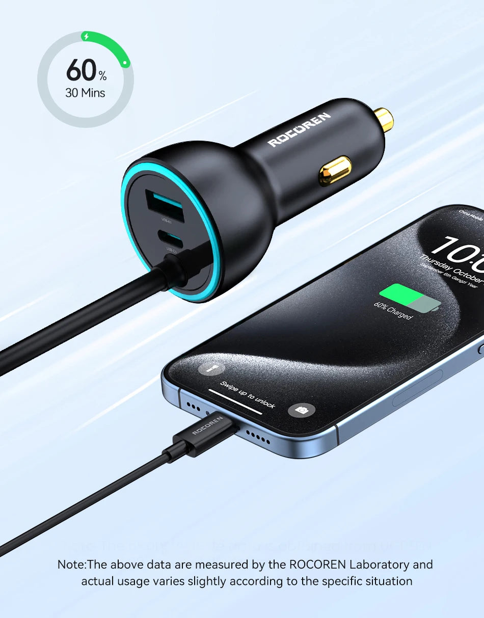 Rocoren 105W 6-Port Car Charger for Front & Back Seat