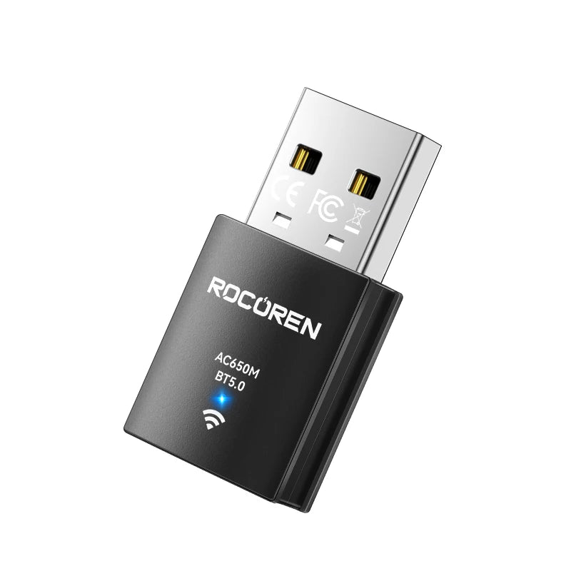 Rocoren Mini Wifi Bluetooth 2 in 1 USB Wireless Adapter Bluetooth 5.0 Wireless Transmission for PC Laptop Mouse Network Card