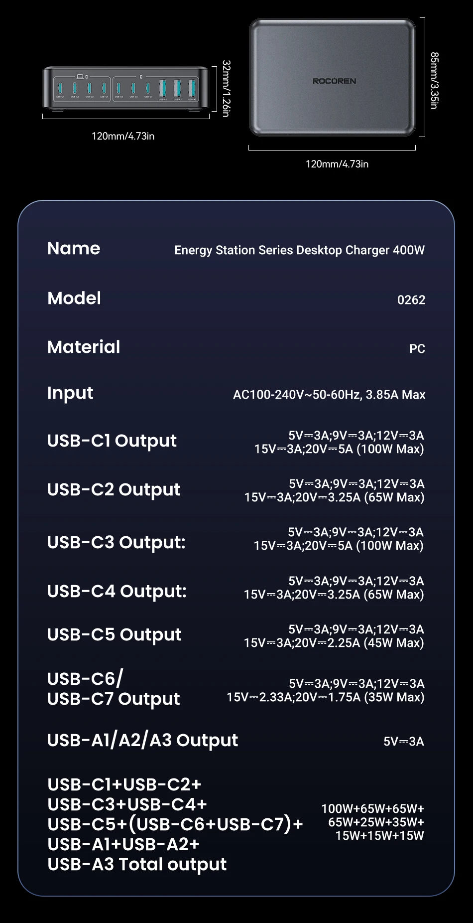 Rocoren 400W 10-Port Desktop Charging Station