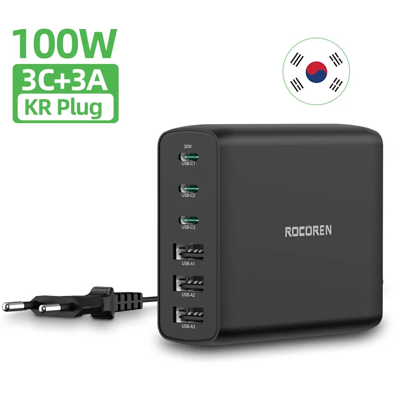Rocoren 100W 6-Port Desktop Charger