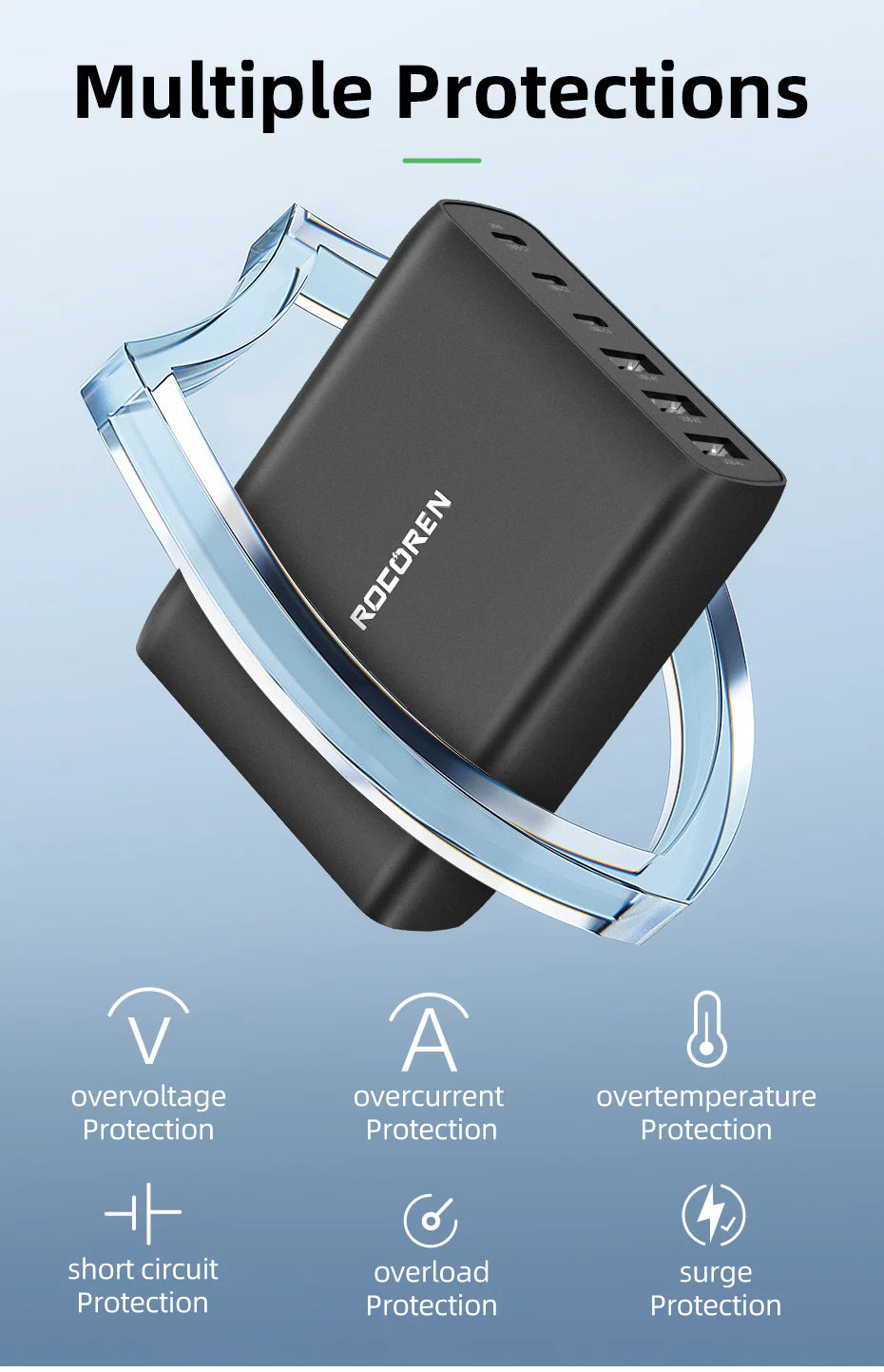 Rocoren 100W 6-Port Desktop Charger