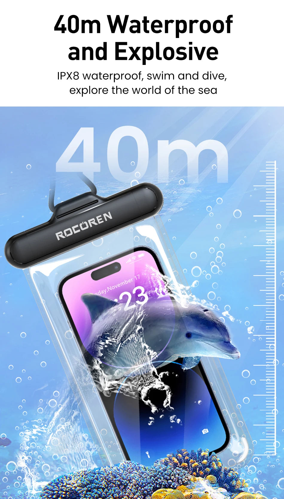 Rocoren Waterproof Phone Case for iPhone 14 13 12 Pro Samsung Xiaomi Swim Water Proof Phone Case Bag Universal Protection Cover