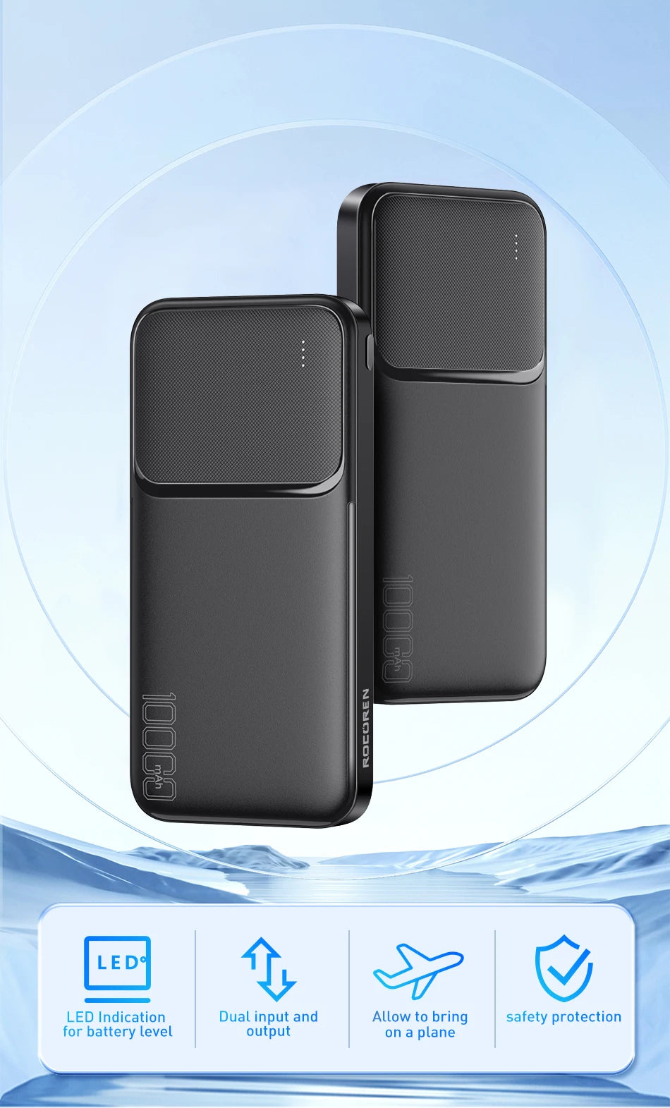 Rocoren 10000mAh Power Bank | 20W Fast Charge, Dual USB