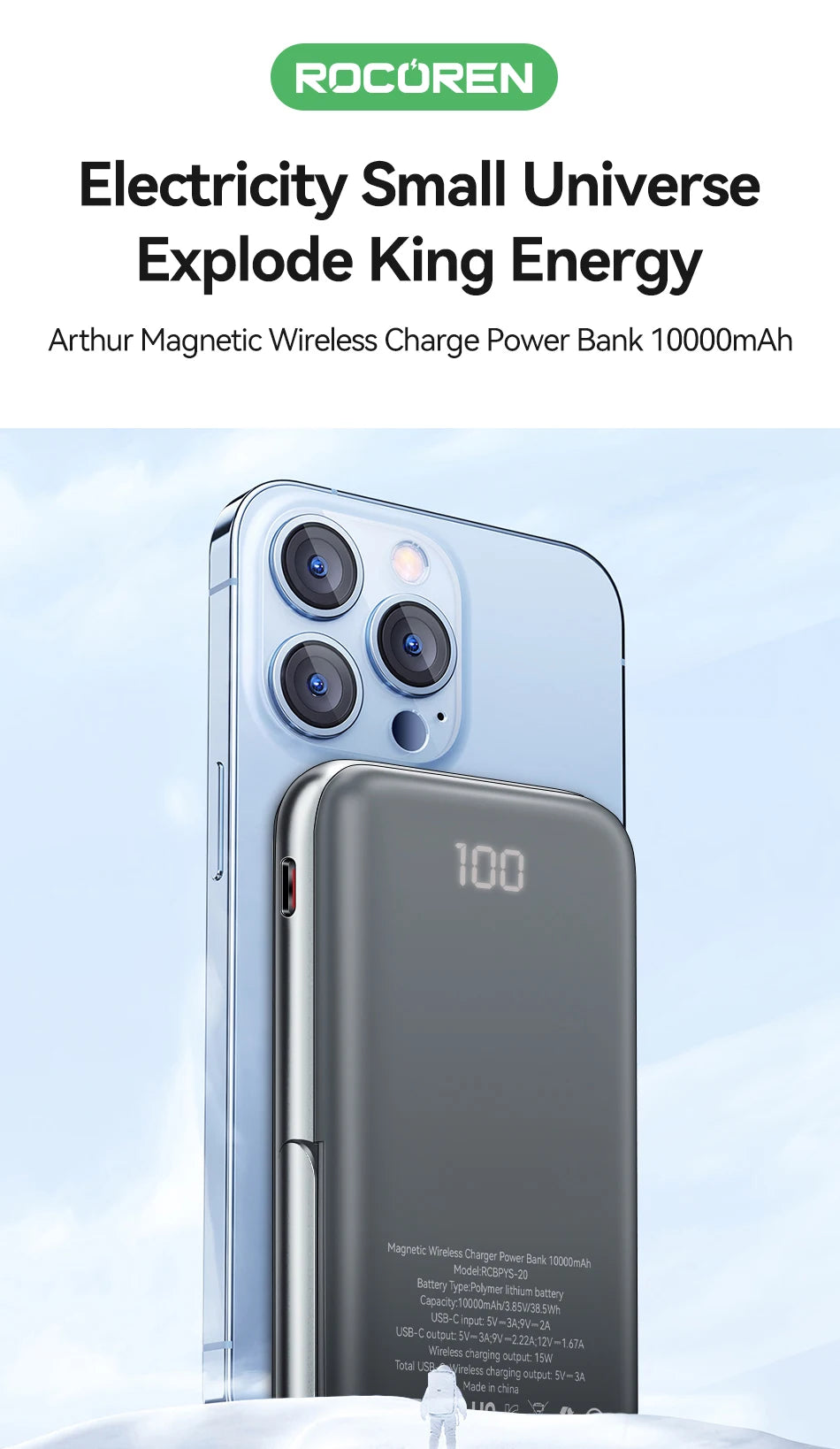 Rocoren 10000mAh MagSafe Power Bank & Charging Stand