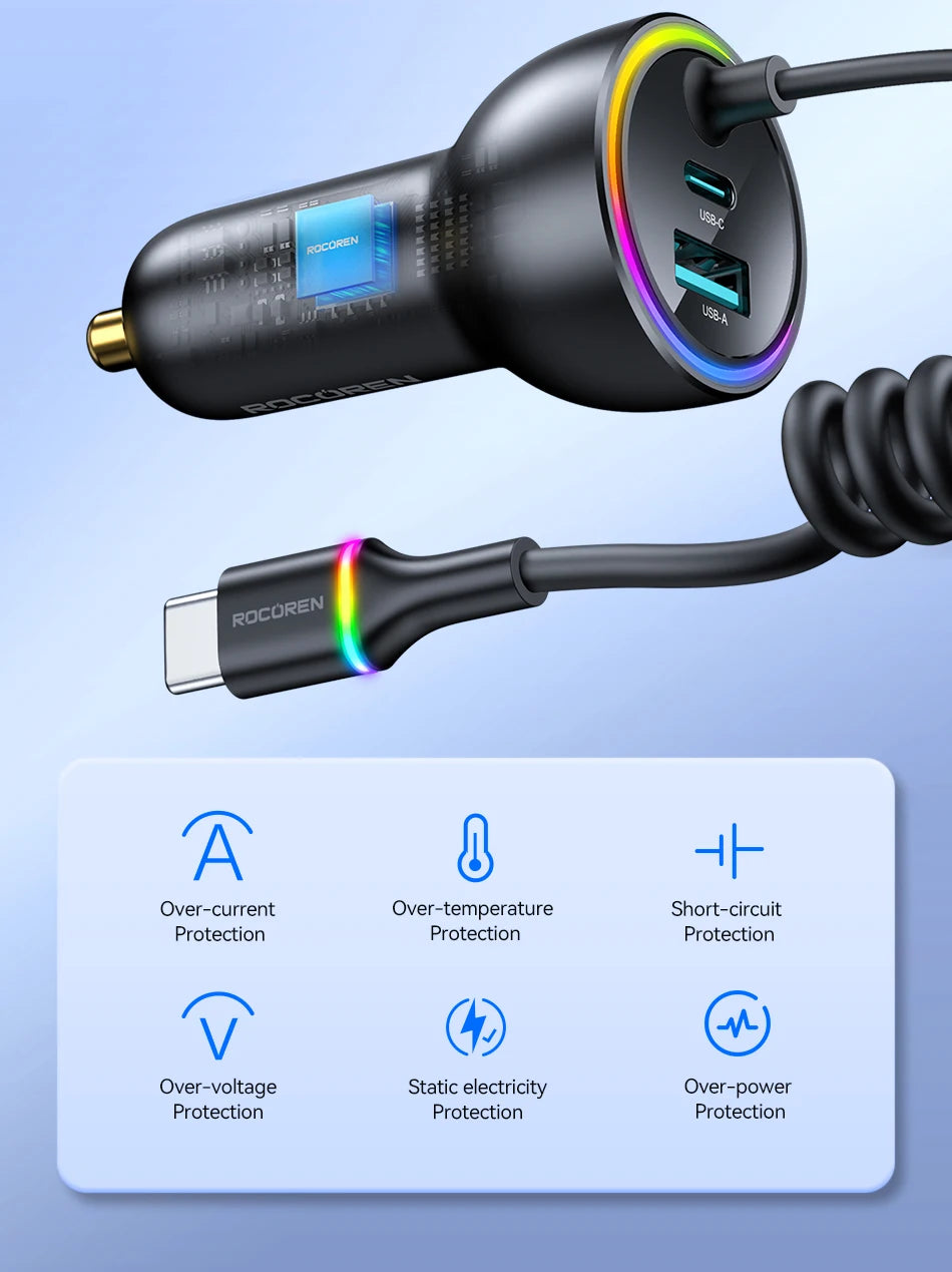 Rocoren 70W Car Charger with Spring Cable