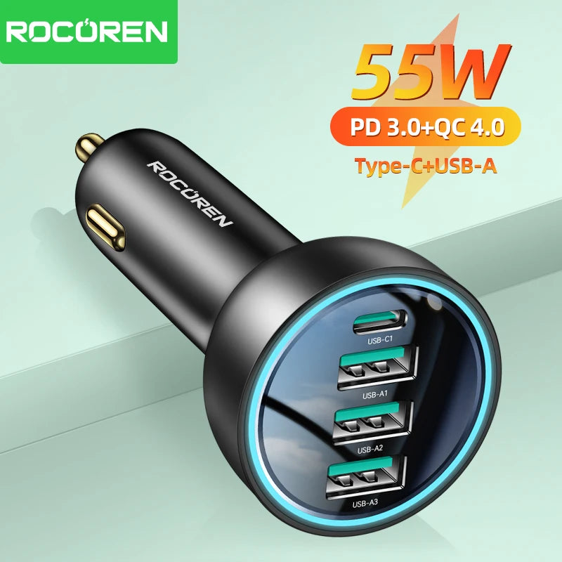 Rocoren 55W 4 Ports Car Charger