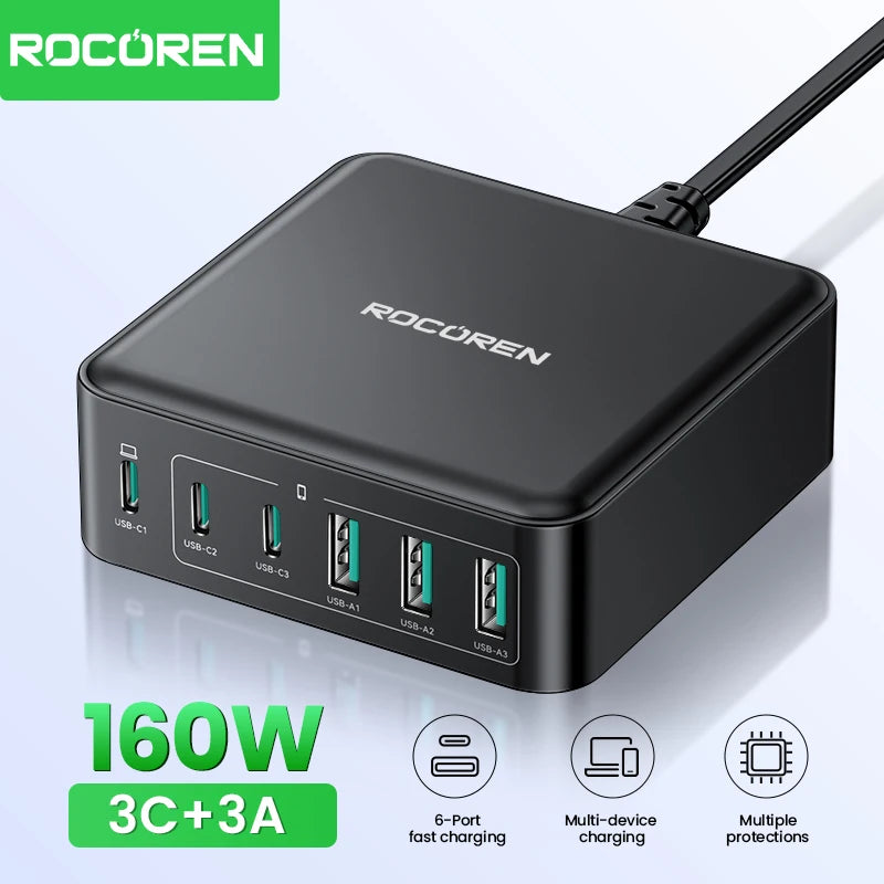 Rocoren 160W 6-Ports Desktop Charger