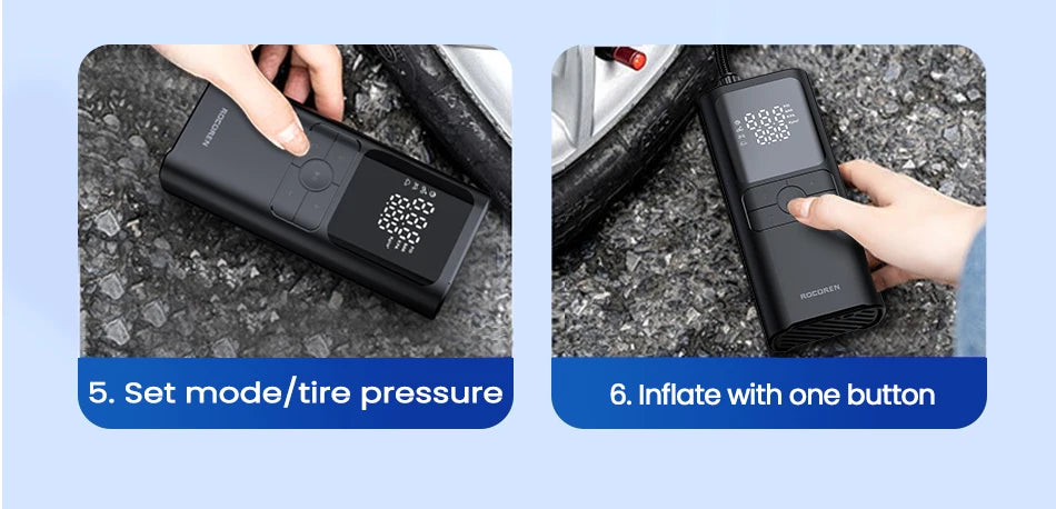 Rocoren Car Inflator Air Pump Portable Compressor 12V High Pressure Digital Inflatable For Car Motorcycles Bicycle Electric Tire