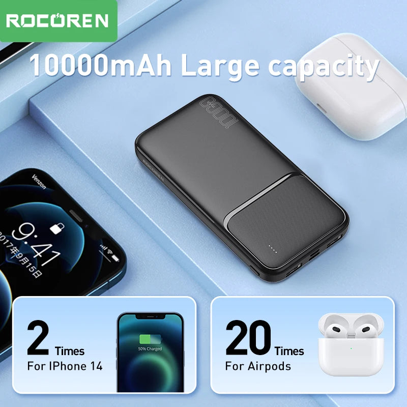 Rocoren 10000mAh Power Bank | 20W Fast Charge, Dual USB