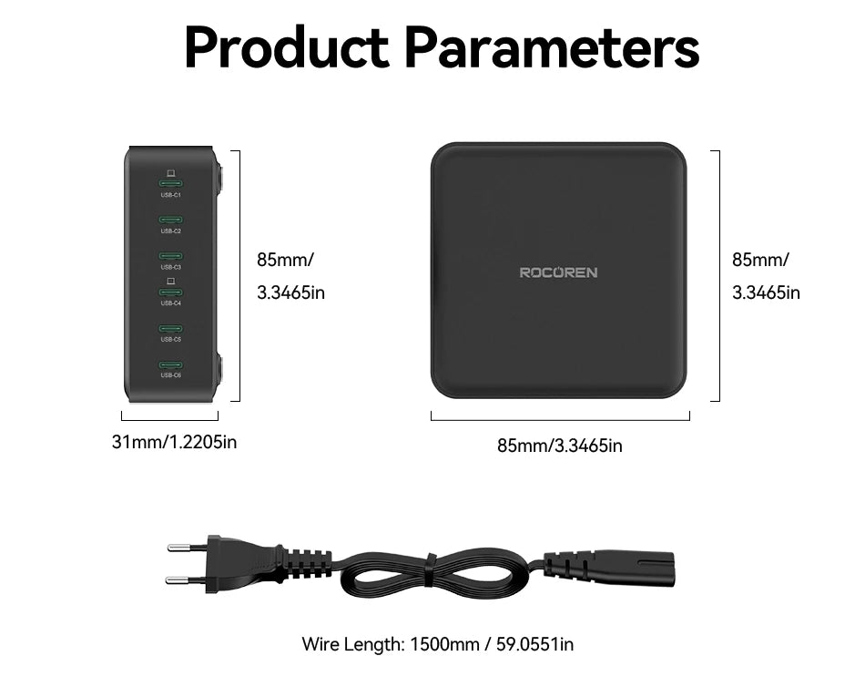 Rocoren 150W 6-Port Desktop Charger