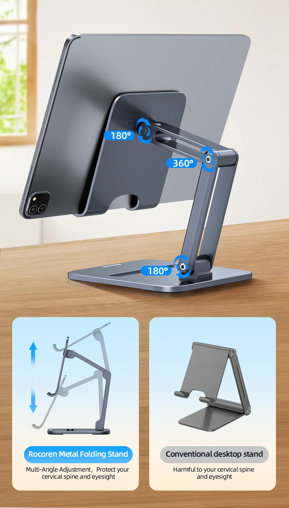Rocoren Foldable Metal Phone & Tablet Stand