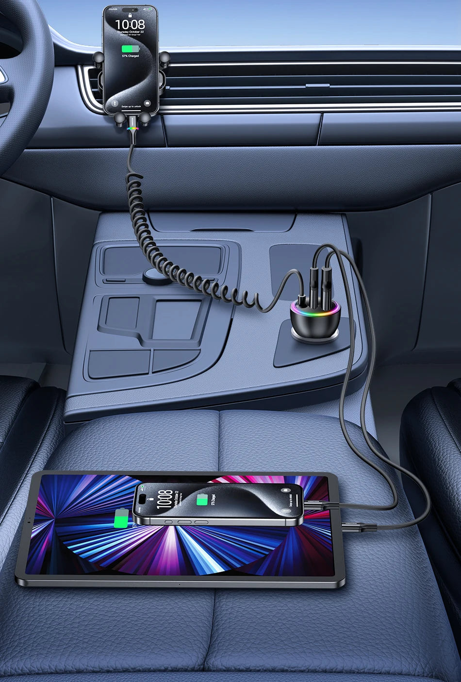 Rocoren 70W Car Charger with Spring Cable