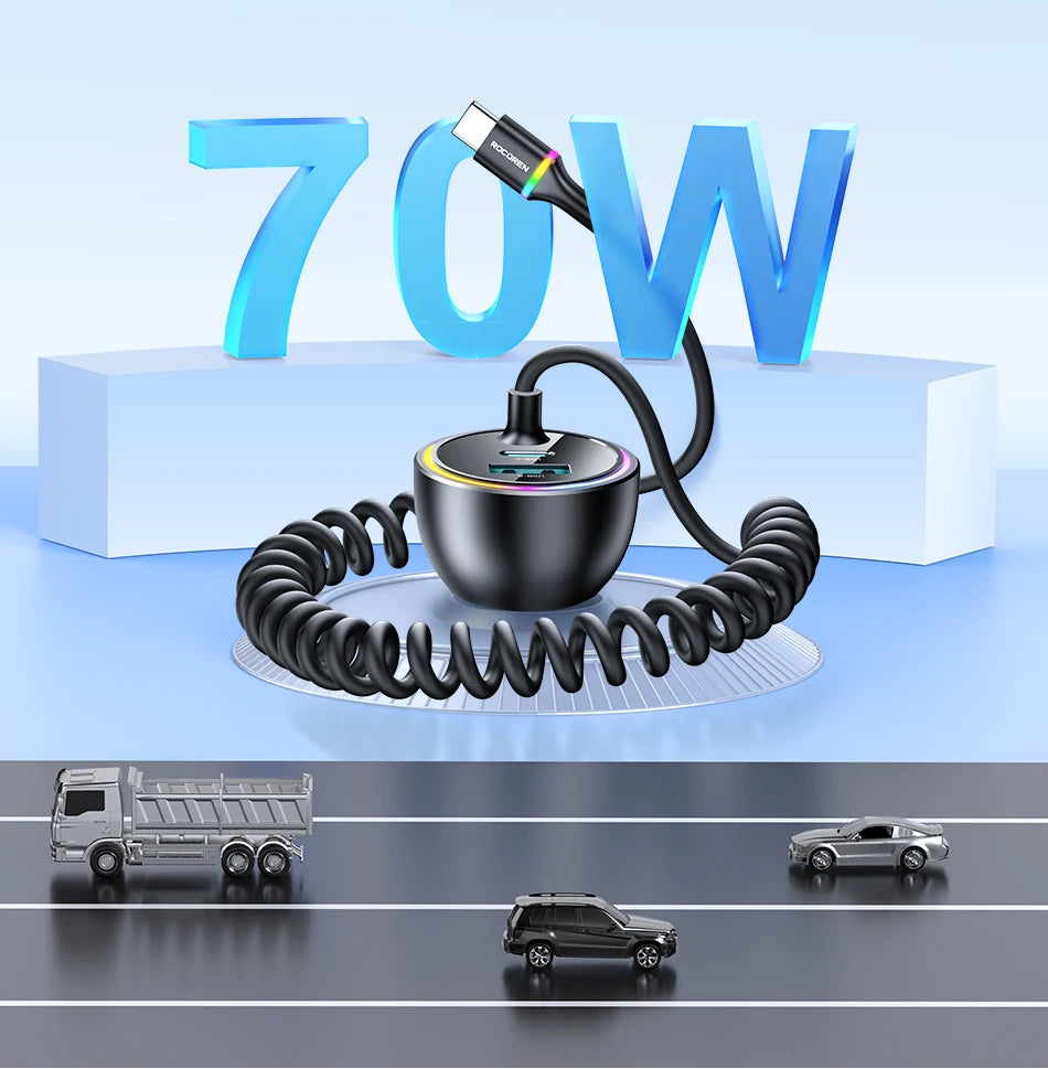Rocoren 70W Car Charger with Spring Cable